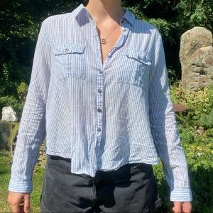 FreePeople Blue White Stripe Front Top Floral Silk